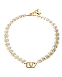 Valentino Women's Vlogo Signature Metal Necklace With Swarovski Pearls White