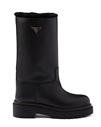 Prada Women's Leather And Shearling Boots Black