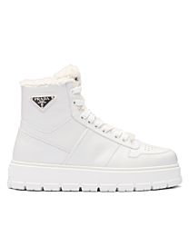 Prada Women's Leather And Shearling High-top Sneakers White